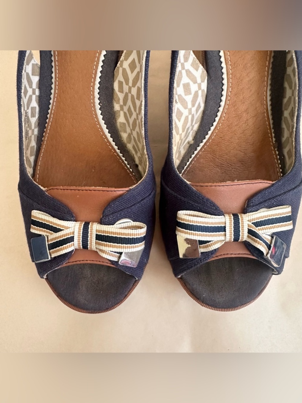 Sperry Top Sider Navy Cork Wedge Slingback Women 8M Nautical Blue Bow Sailor Y2K - Picture 4 of 9